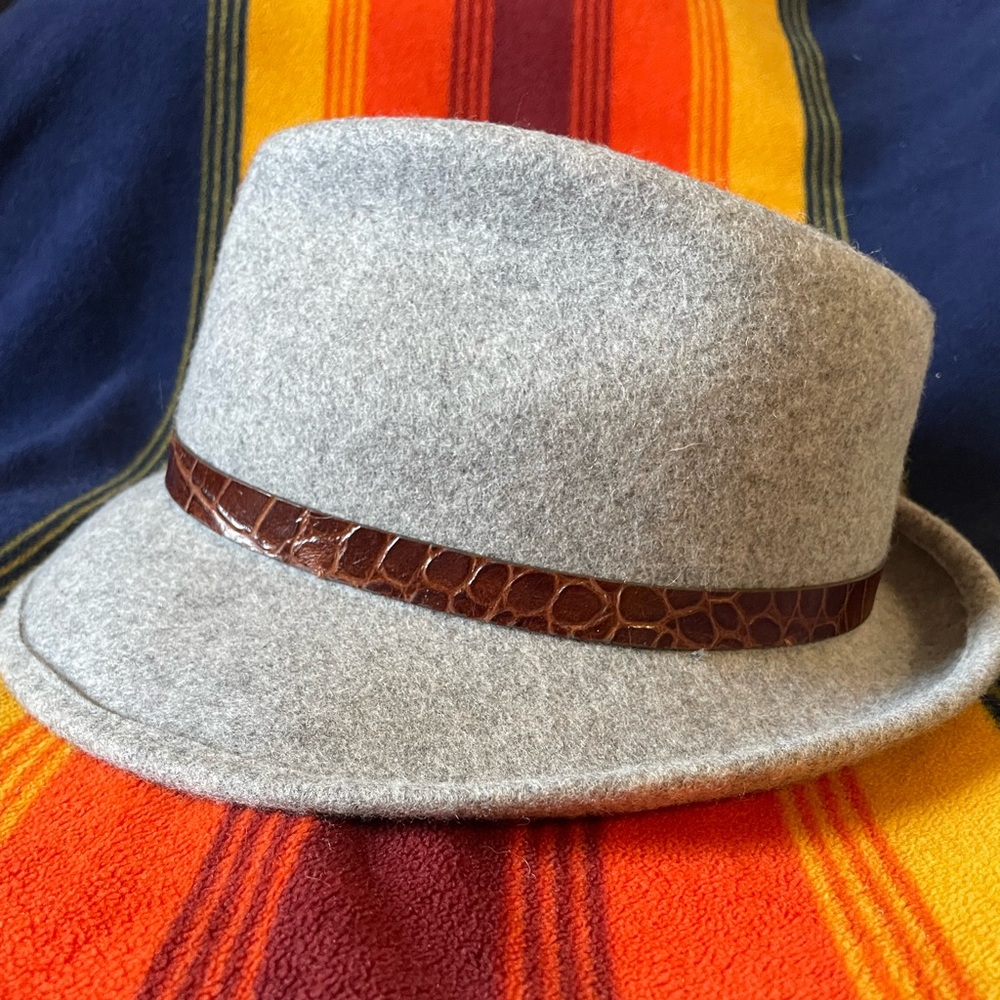 ERIC JAVITS Wool Classic Fedora Hat in Grey Mix Neutral Leather Band One Size - Picture 10 of 16